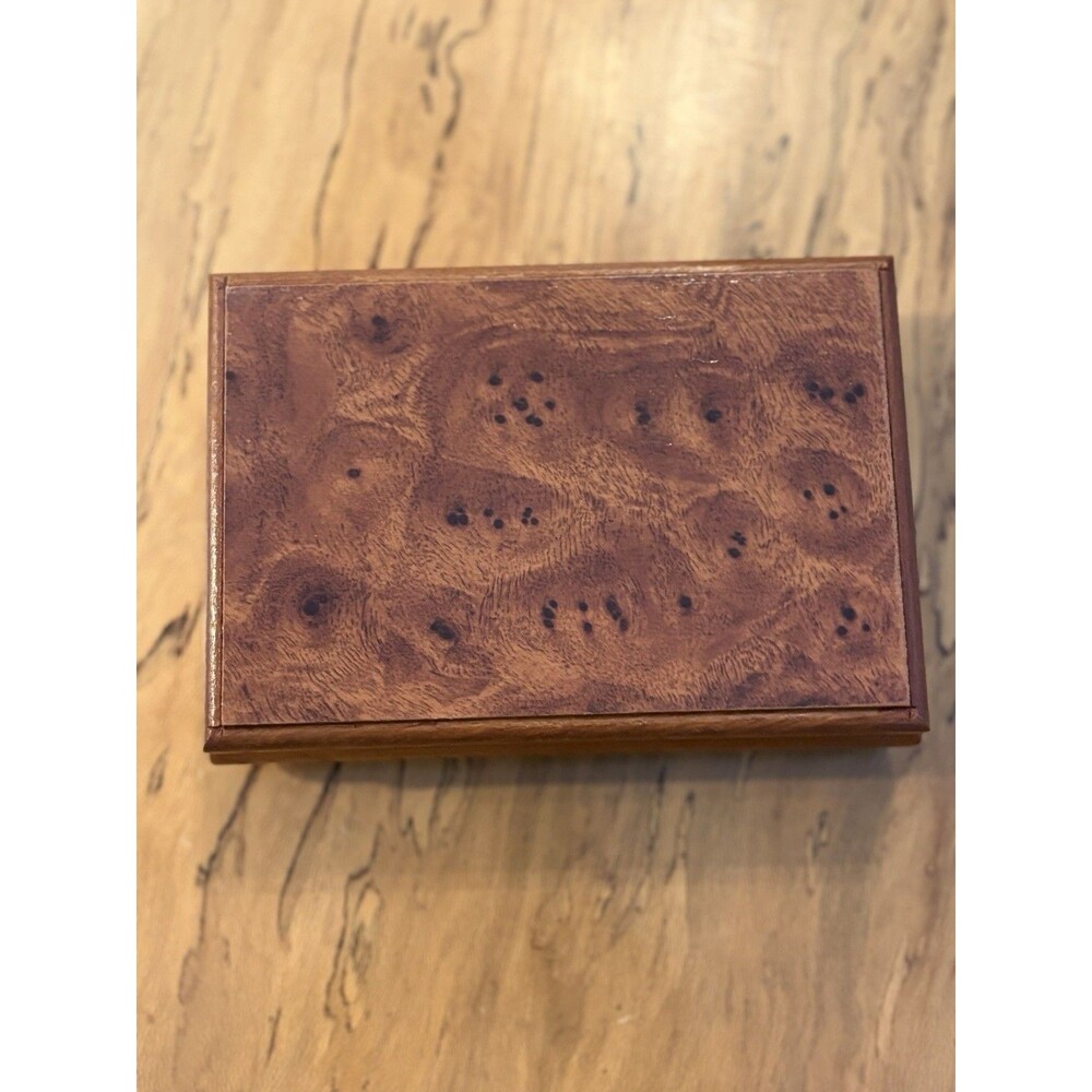 Vintage Powell Burl Wooden Jewelry Chest Box Velvet Interior, Brand New